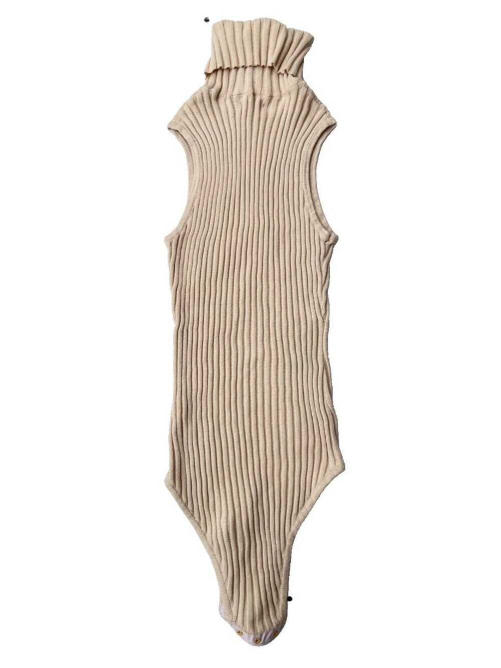 Honey Punch Beige Ribbed Turtleneck Bodysuit M | Sleeveless | Cotton | Neutral - Picture 2 of 8